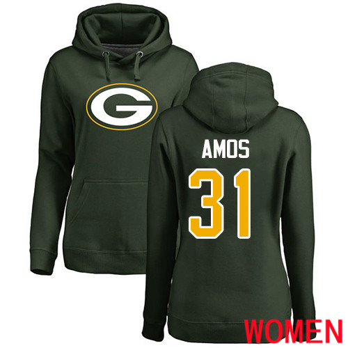 Green Bay Packers Green Women #31 Amos Adrian Name And Number Logo Nike NFL Pullover Hoodie Sweatshirts